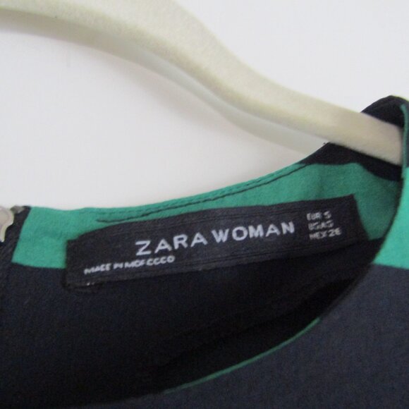 Zara Striped Top Small Green Navy Blue Business Casual Office Preppy - Picture 5 of 10